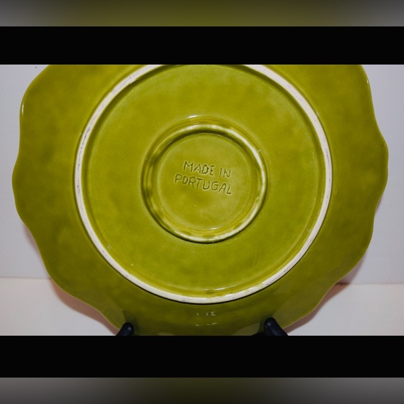 4 BARRARTE Portuguese Ceramic Plate Rustic Green Platters Plates Olive Leaves - Picture 3 of 6